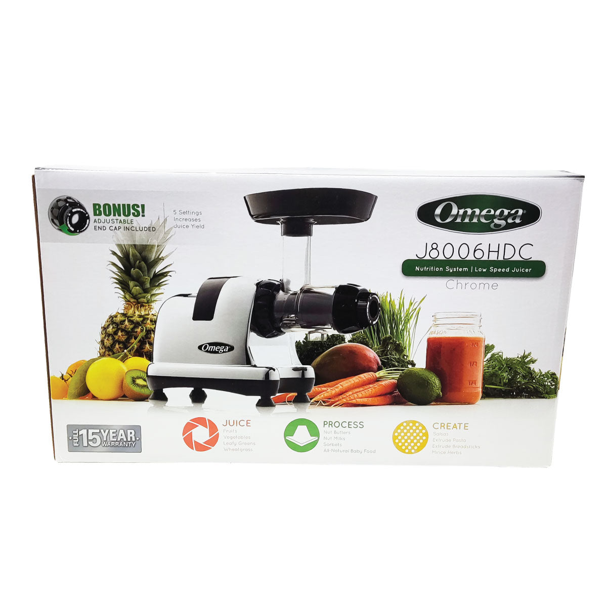 Extractor de Jugo Prensa Fría Centro de Nutrición Cromado Omega J8006HDC