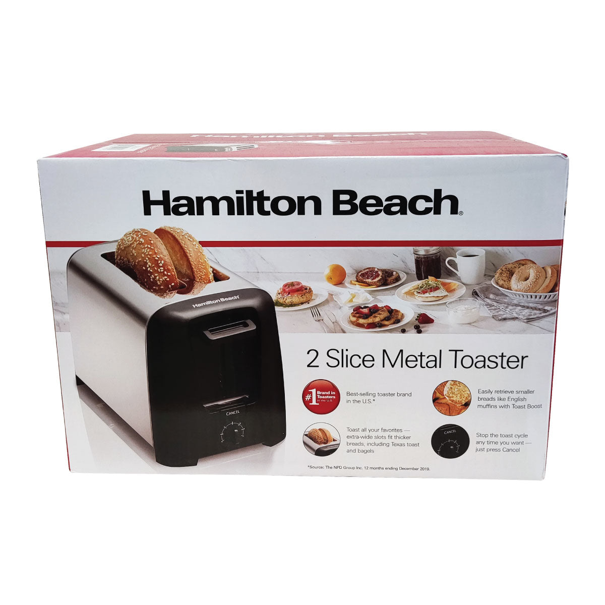 Tostador de Pan 2 Rebanadas Negro y Acero Inoxidable 22614R (Caja de 2 Piezas)