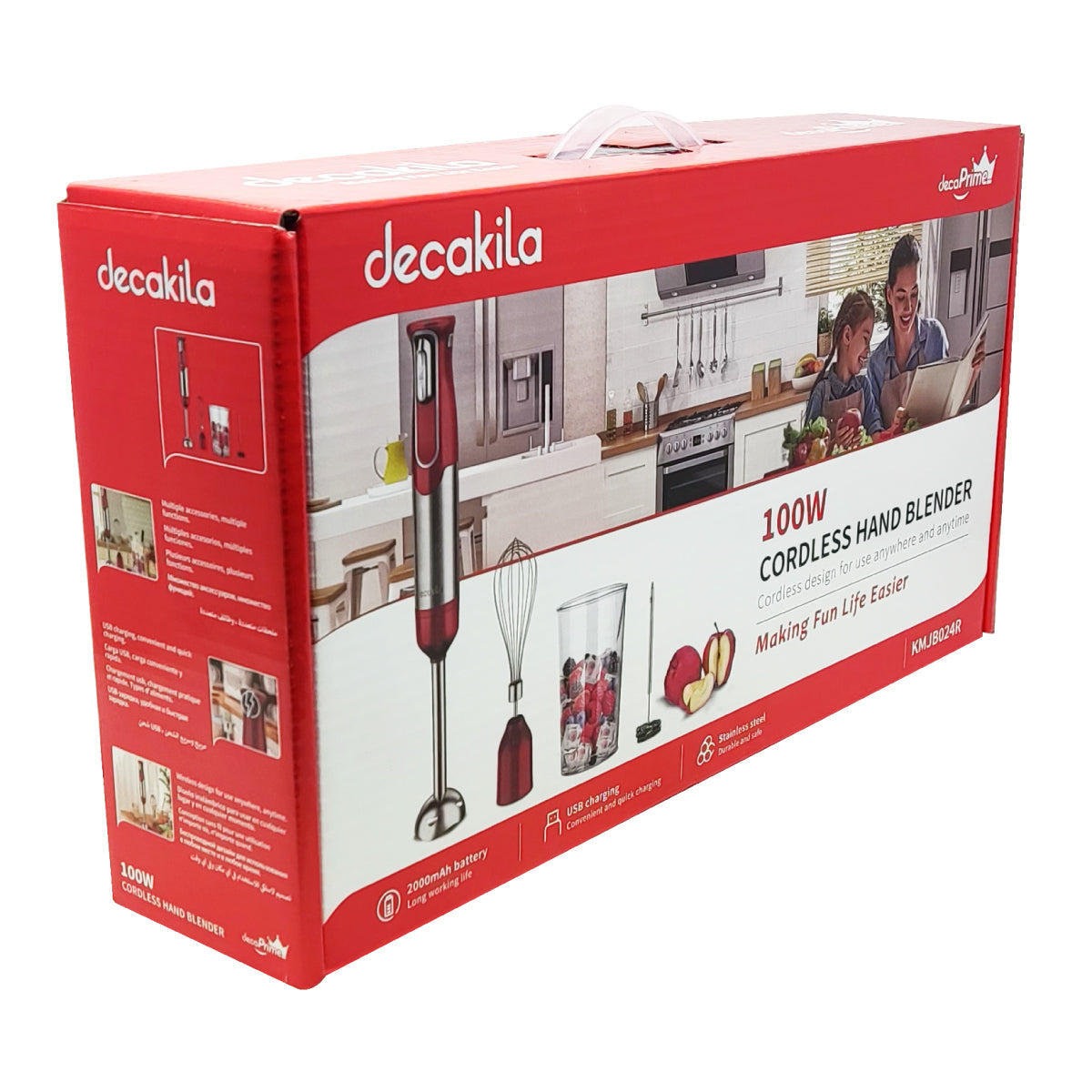 Batidora de Inmersión Inálambrica con Accesorios 4 en 1 Rojo Decakila KMJB024R (Paquete con 6 Piezas)