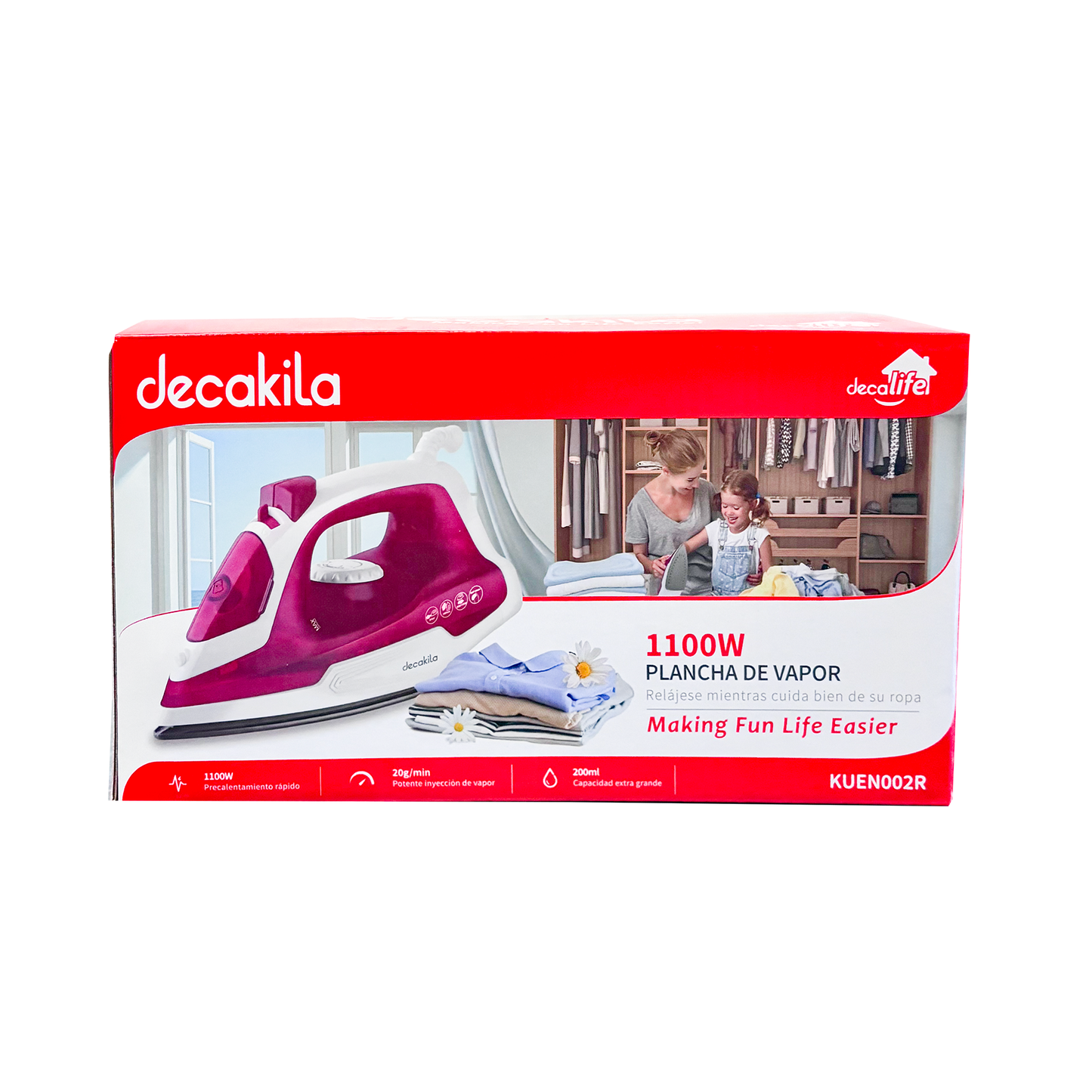 Plancha de Vapor Suela Antiadherente 1100 W Rosa Decakila KUEN002R