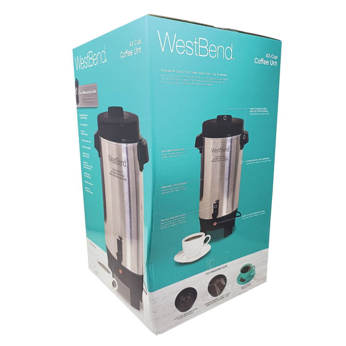 Cafetera Percoladora 42 Tazas de Aluminio West Bend CU0042PA23 (58802) (Caja de 2 Piezas)