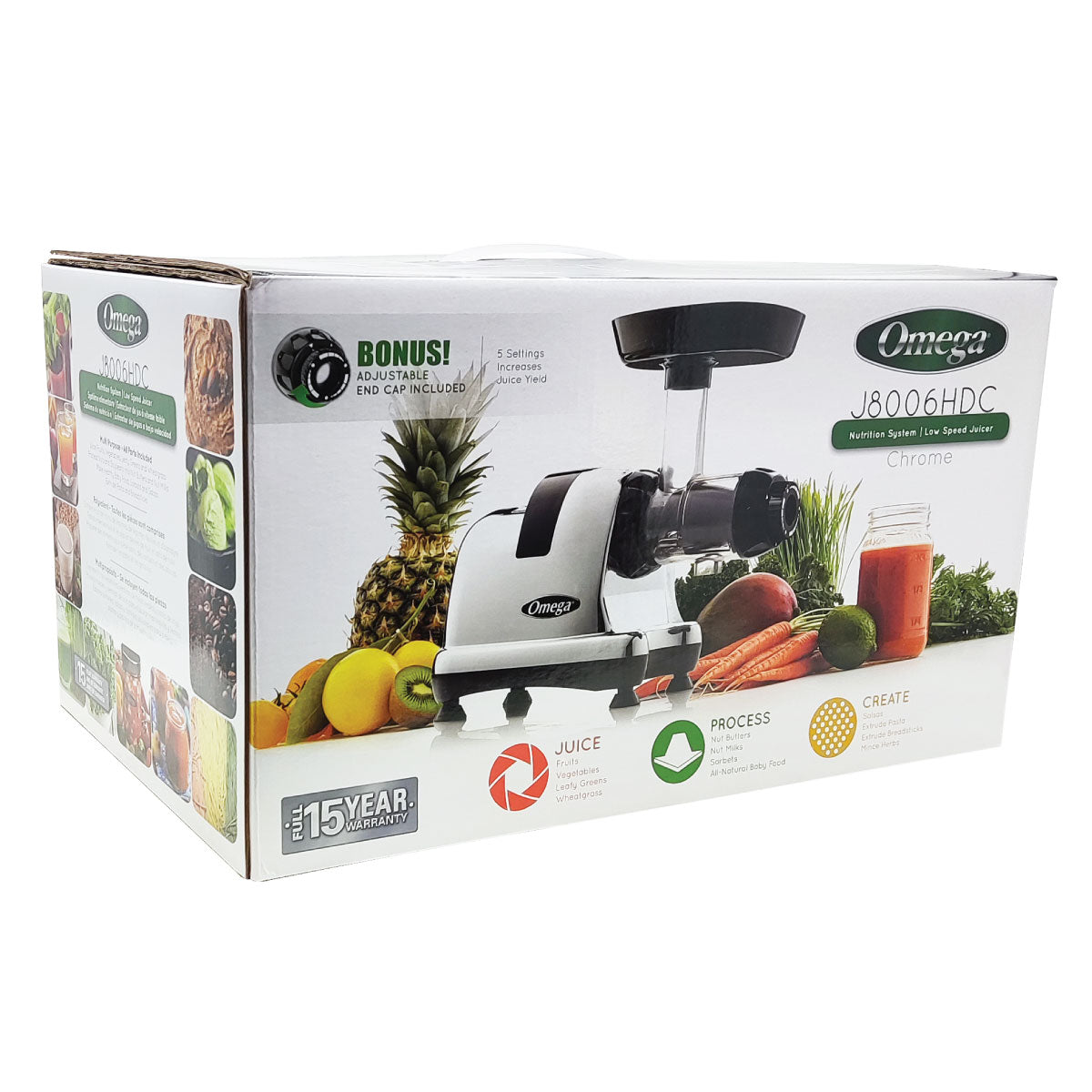 Extractor de Jugo Prensa Fría Centro de Nutrición Cromado Omega J8006HDC
