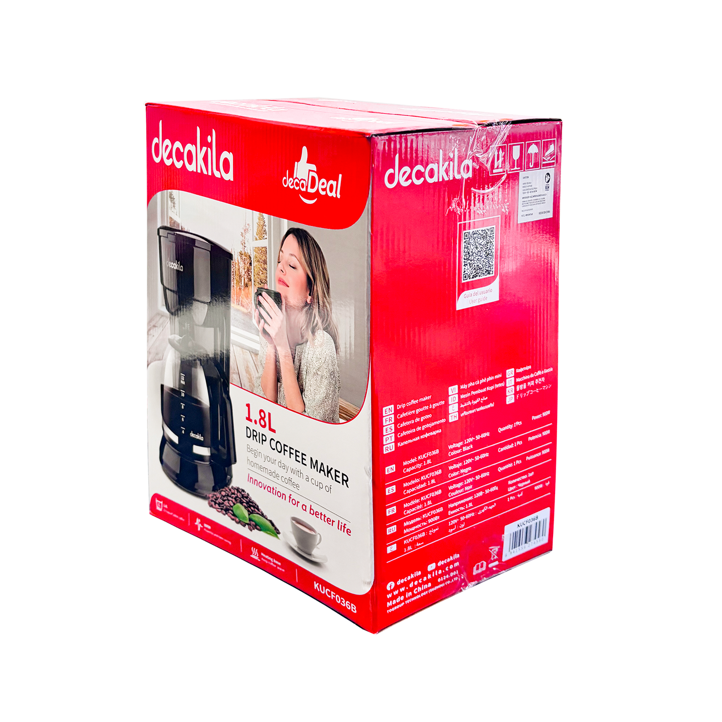 Cafetera de Goteo 12 Tazas (1.8 L) Negra Decakila KUCF036B