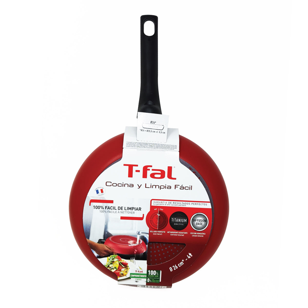 Sartén 26 cm Antiadherente Cocina y Limpia Fácil Rojo T-Fal B5620582