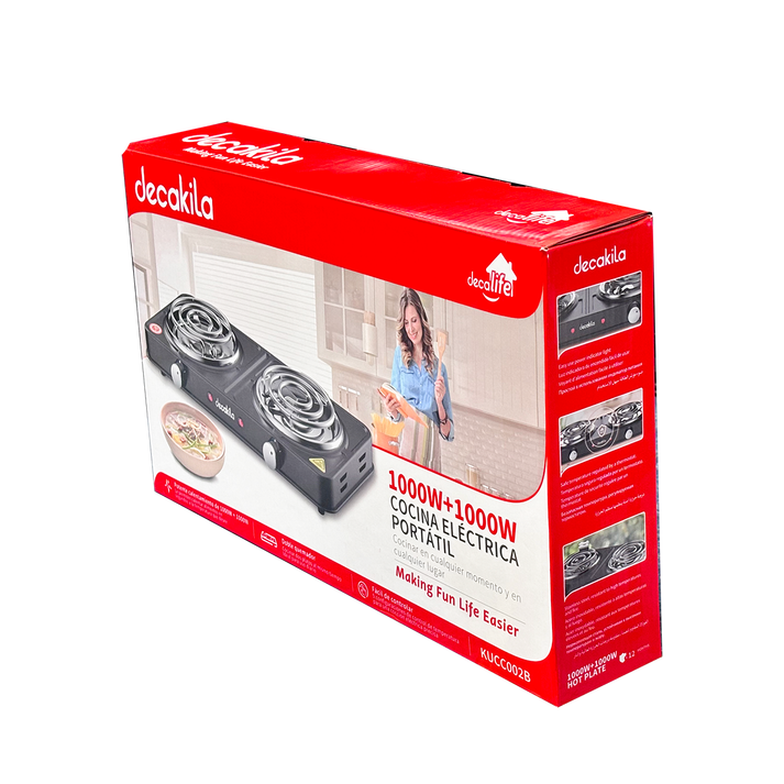 Parrilla eléctrica de 2 Resistencias con Regulador de Temperatura Negro Decakila KUCC002B