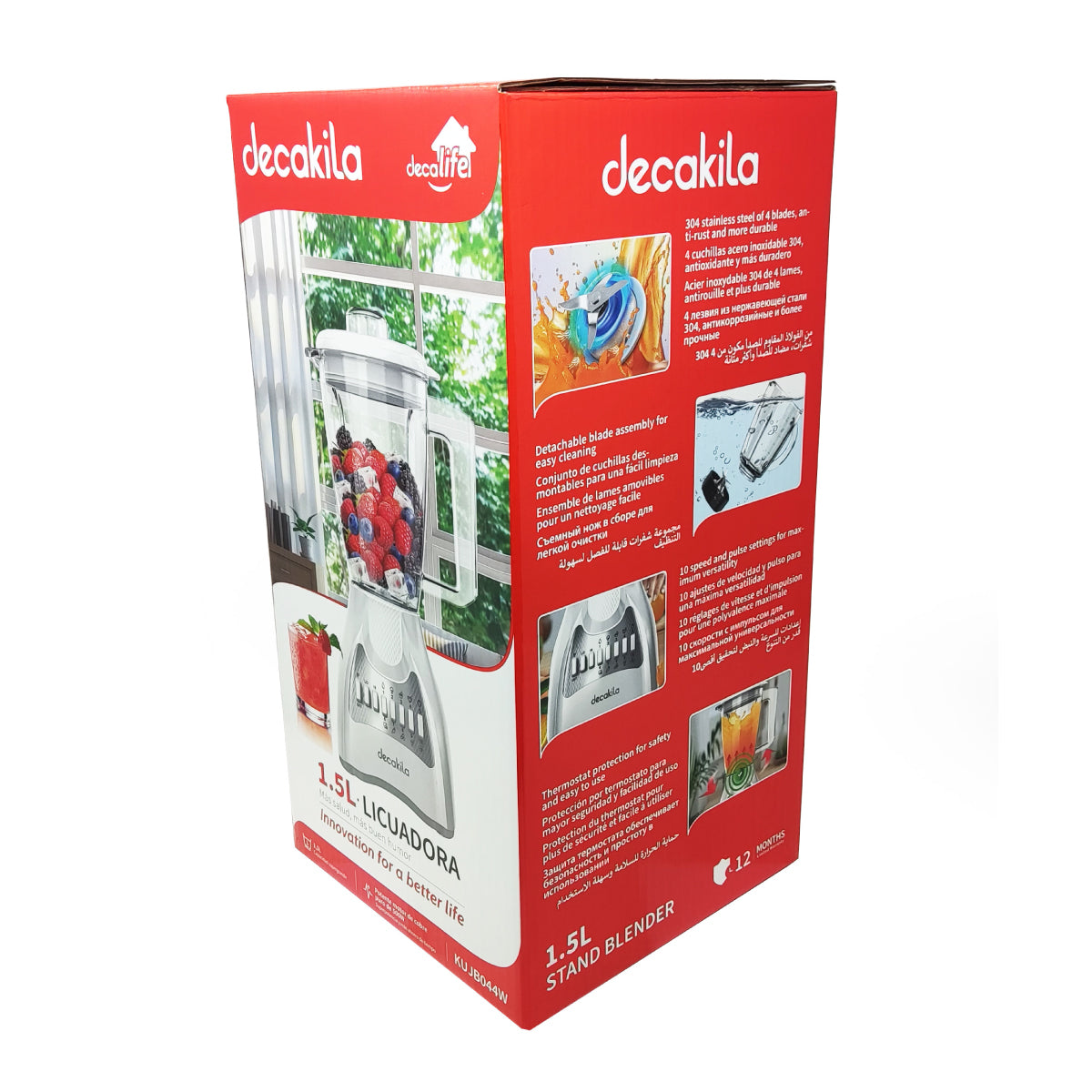 Licuadora 10 Velocidades Vaso Plástico Blanca Decakila KUJB044W (Caja de 4 Piezas)