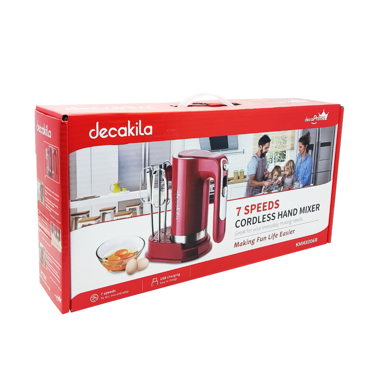 Batidora de Mano 7 Velocidades con Accesorios Inalámbrica Roja Decakila KMMX006R