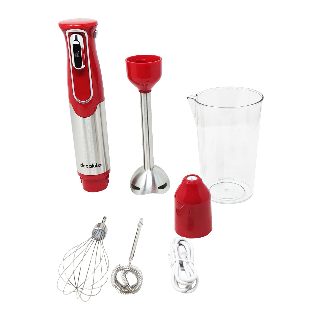 Batidora de Inmersión Inálambrica con Accesorios 4 en 1 Rojo Decakila KMJB024R (Paquete con 6 Piezas)