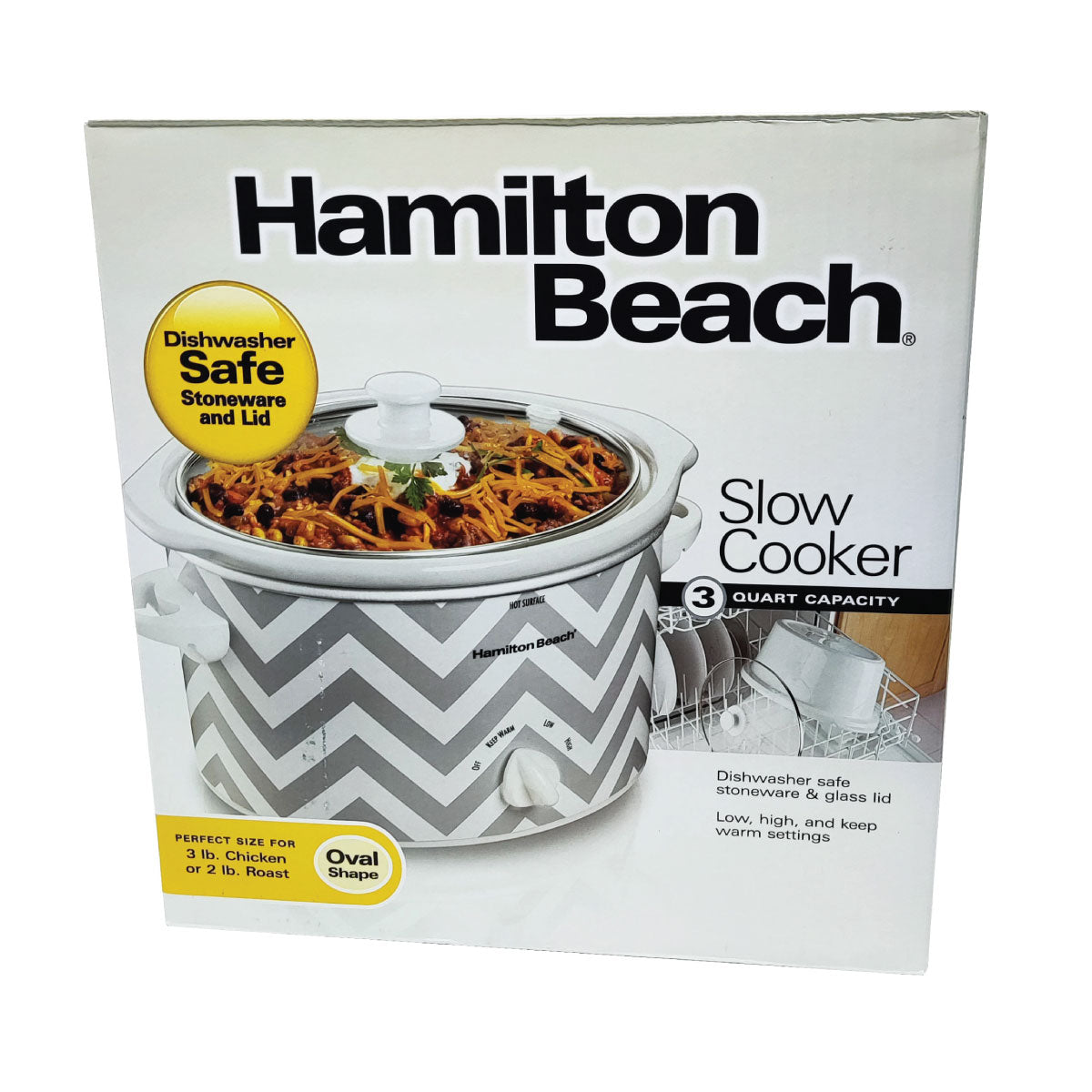 Olla Eléctrica de Lenta Cocción 2.8 Litros con Tapa de Vidrio Plata Hamilton Beach 33234
