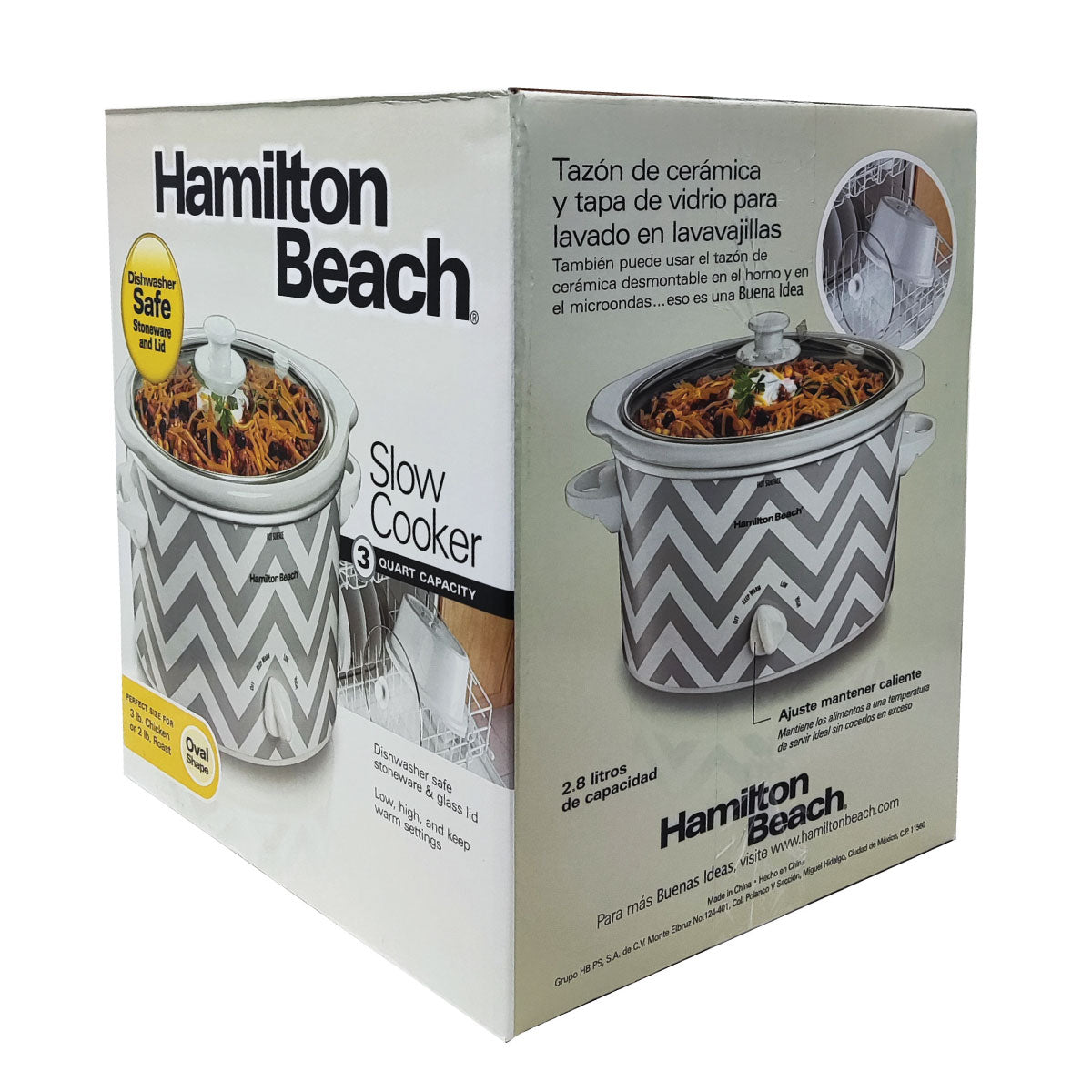 Olla Eléctrica de Lenta Cocción 2.8 Litros con Tapa de Vidrio Plata Hamilton Beach 33234