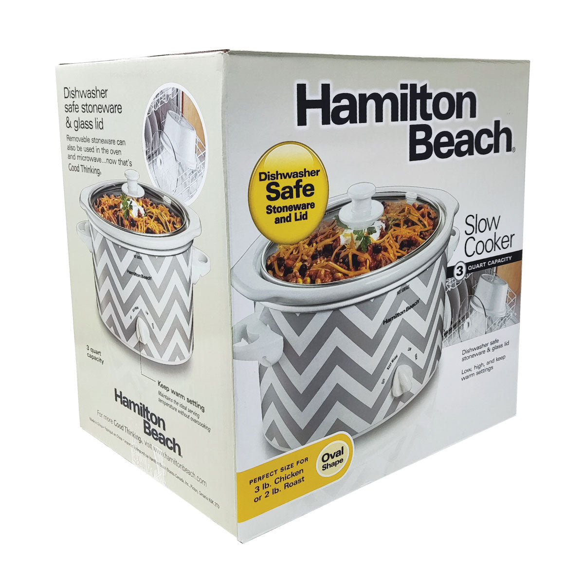Olla Eléctrica de Lenta Cocción 2.8 Litros con Tapa de Vidrio Plata Hamilton Beach 33234