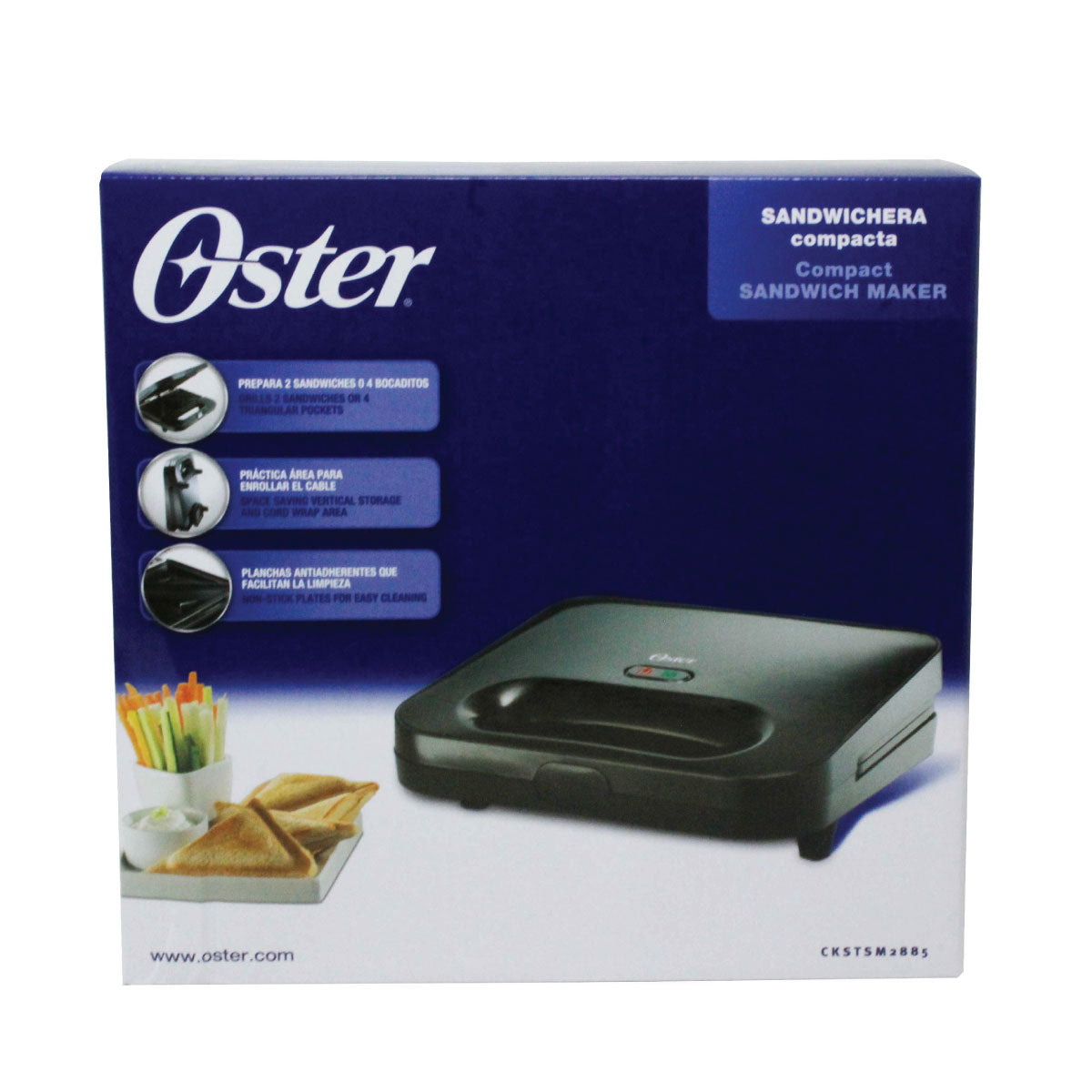 Sandwichera Compacta 2 Rebanadas Negra Oster CKSTSM2885-013