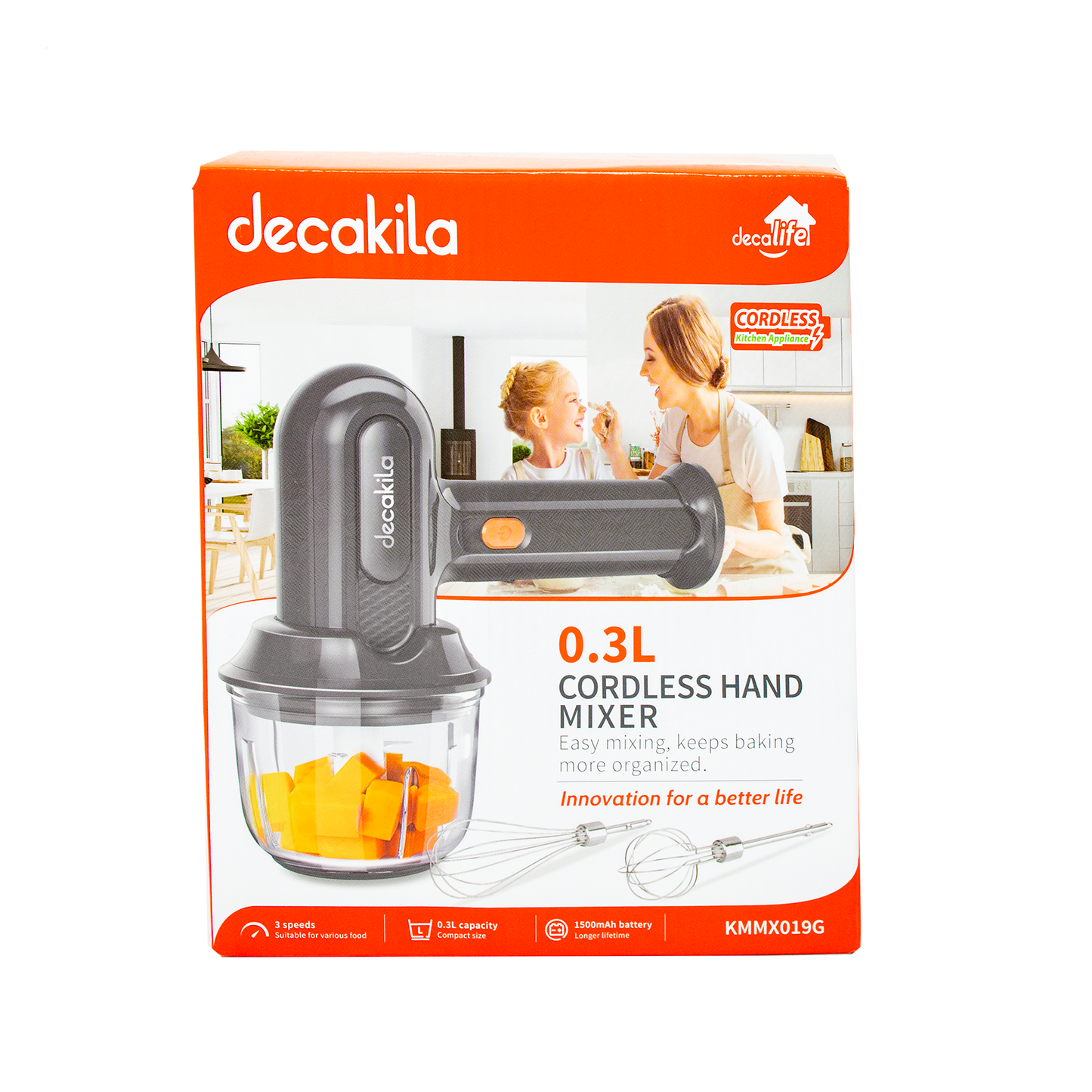 Batidora de Mano 3 Velocidades con Procesador Inalámbrica Negro Decakila KMMX019G