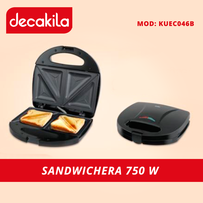 Sandwichera 2 Panes 750 W Negro Decakila KUEC046B (Paquete con 6 piezas)