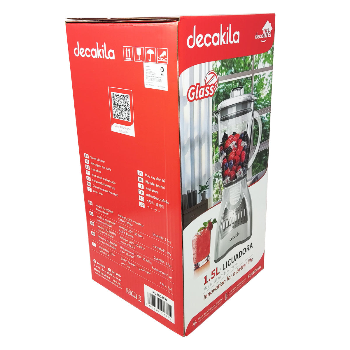 Licuadora 10 Velocidades Vaso Vidrio Blanca Decakila KUJB046W (Caja con 4 Piezas)