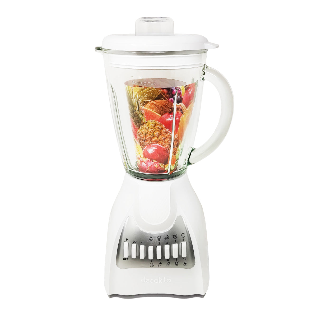 Licuadora 10 Velocidades Vaso Vidrio Blanca Decakila KUJB046W (Caja con 4 Piezas)