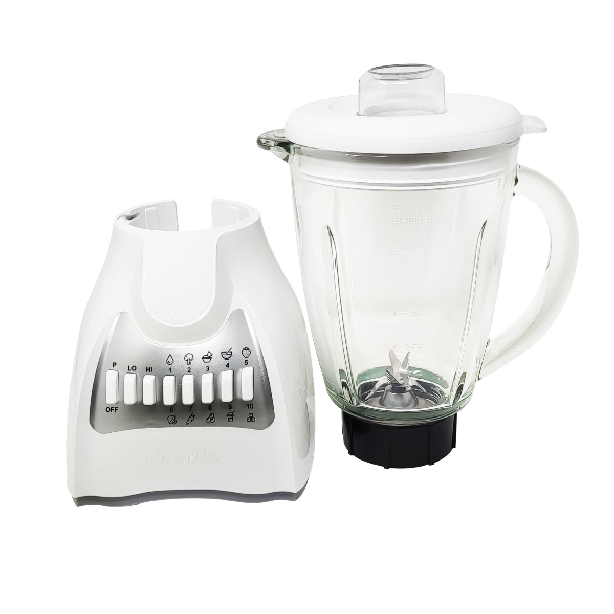 Licuadora 10 Velocidades Vaso Vidrio Blanca Decakila KUJB046W (Caja con 4 Piezas)