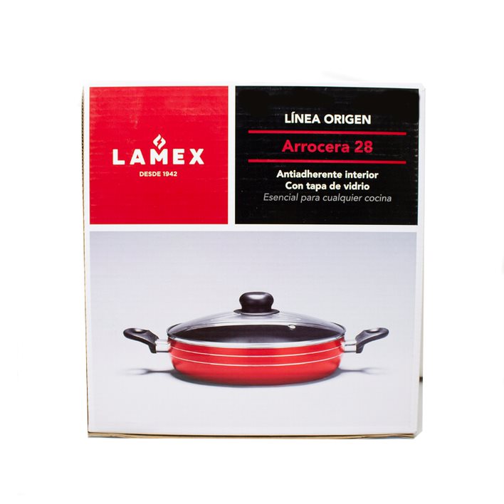 Arrocera 28 Cm con Tapa de Vidrio Antiadherente Roja Lamex 6731-3