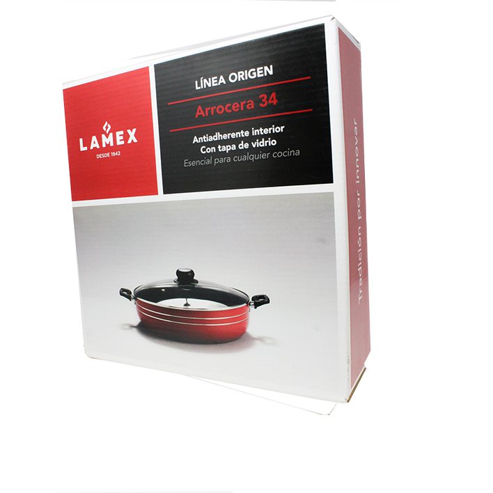 Arrocera 34 Cm con Tapa de Vidrio Antiadherente Roja Lamex 6591-3
