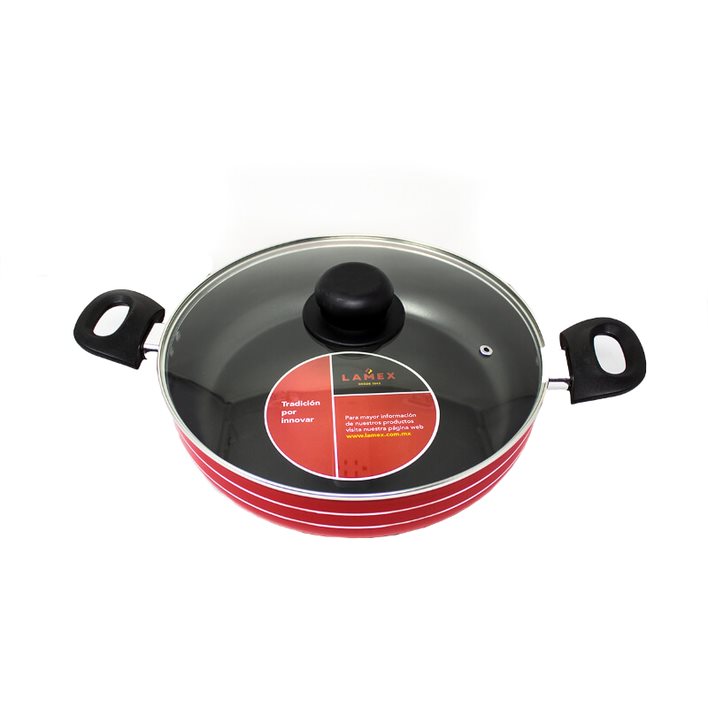 Arrocera 28 Cm con Tapa de Vidrio Antiadherente Roja Lamex 6731-3