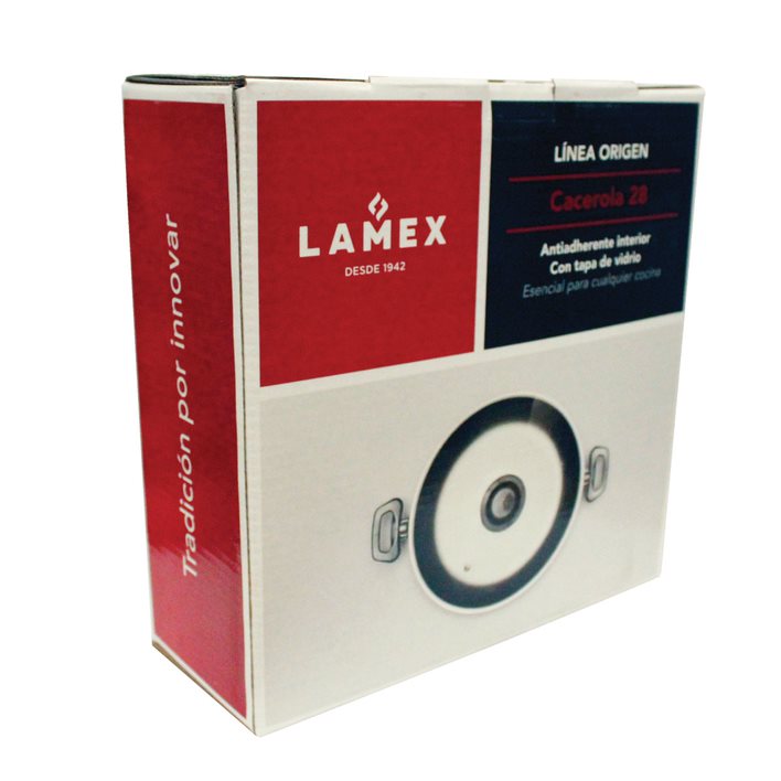 Cacerola 28 Cm Con Tapa de Vidrio Antiadherente Roja Lamex 6672-9