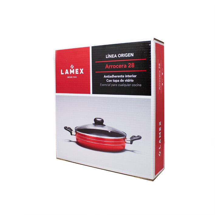 Arrocera 28 Cm con Tapa de Vidrio Antiadherente Roja Lamex 6731-3