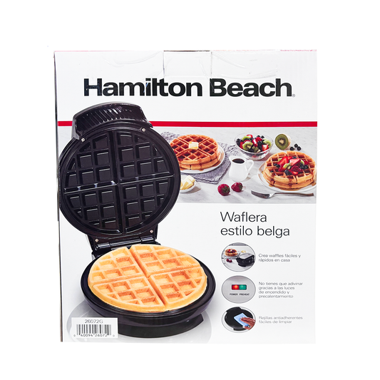Waflera Belga con Antiadherente Negra Hamilton Beach 26072 (Caja de 2 Piezas)
