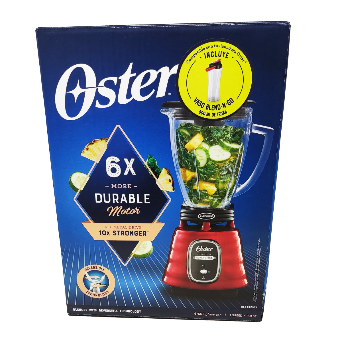 Licuadora Clásica Reversible 1 Velocidad + Pulso Vaso de Vidrio Rojo Oster BLSTBESTR (2114090)