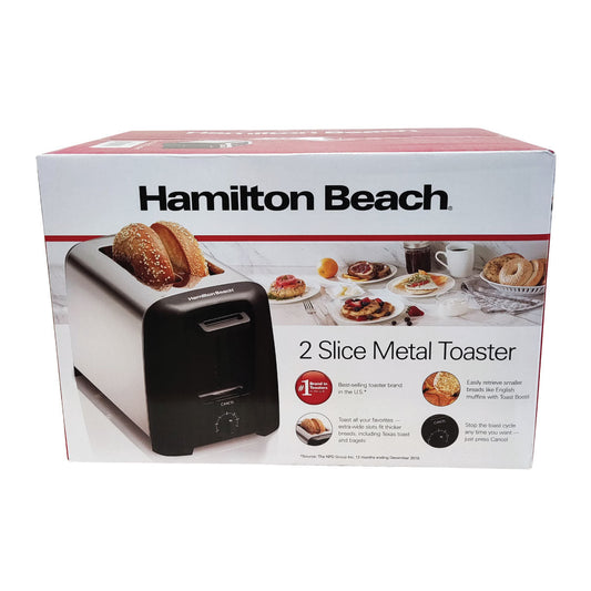 Tostador de Pan 2 Rebanadas Negro y Acero Inoxidable 22614R (Caja de 2 Piezas)