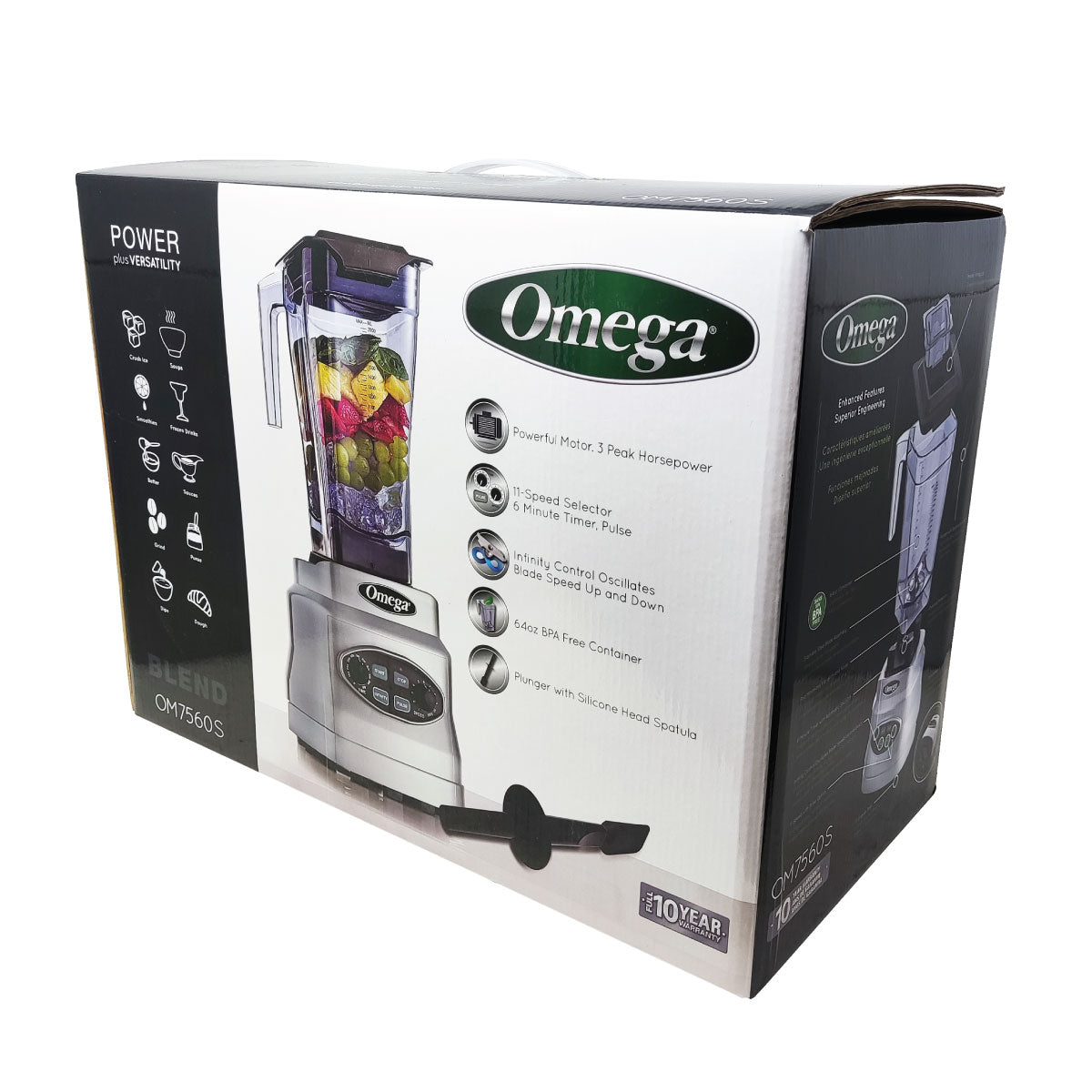 Licuadora 10 Velocidades 3 Hp con Temporizador Vaso Tritan Profesional Omega OM7560F
