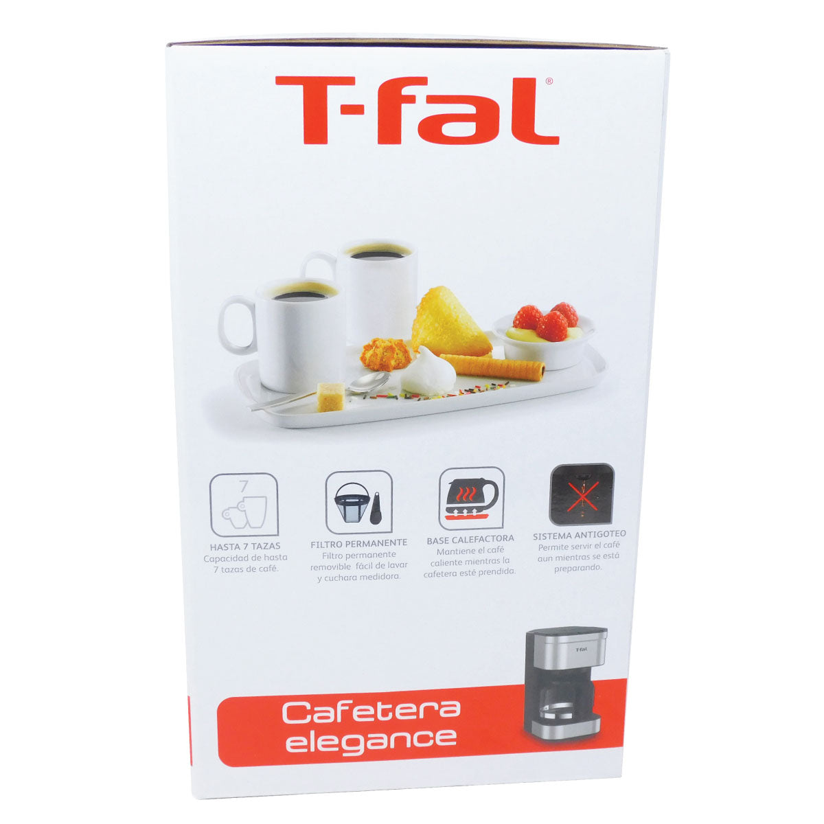 Cafetera 7 Tazas Acero Inoxidable Elegance T-fal CM223DMX (Caja de 4 Piezas)