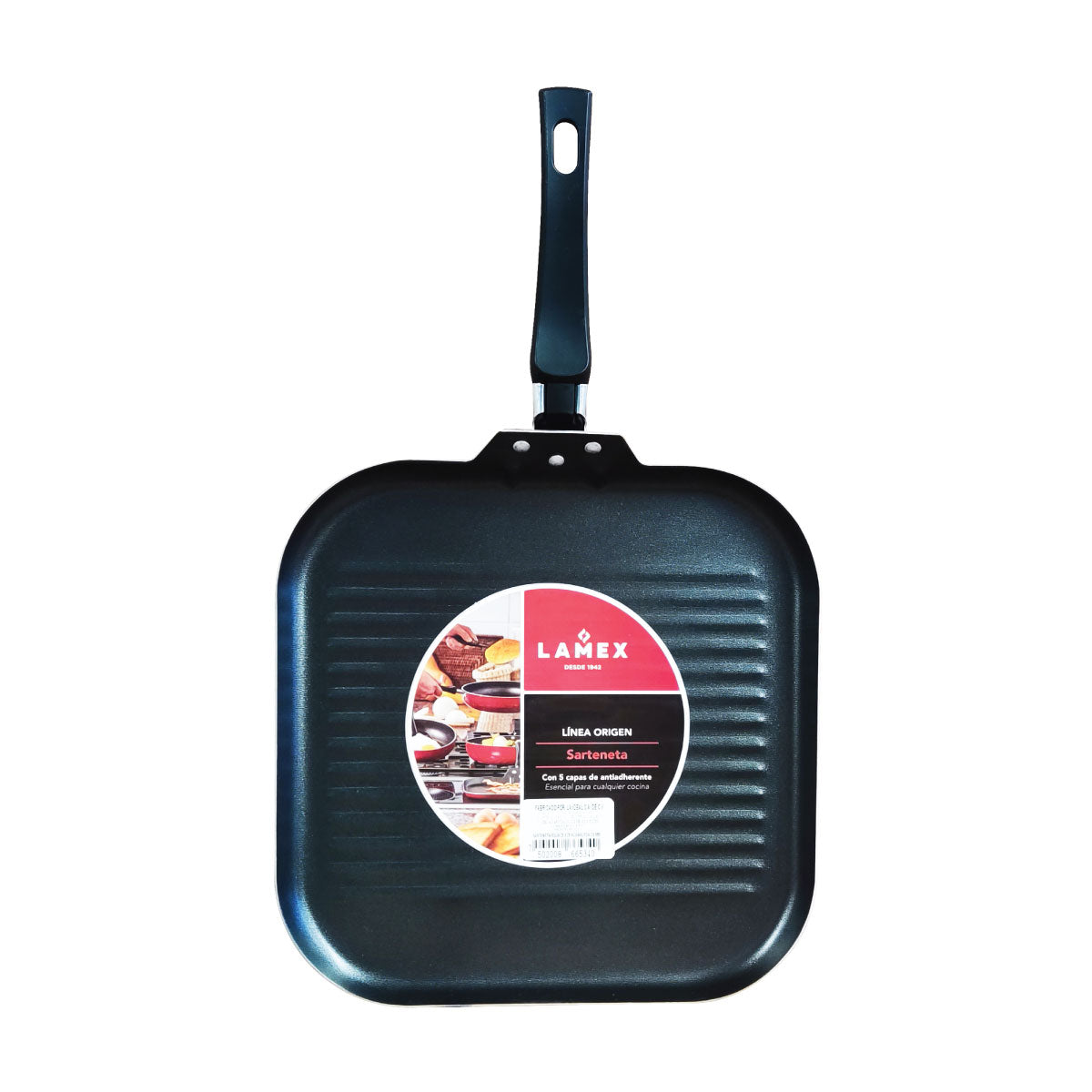 Sartén Cuadrado 28 Cm Acanadalada con Antiadherente Rojo Lamex 6534-0 (Paquete de 10 Piezas)