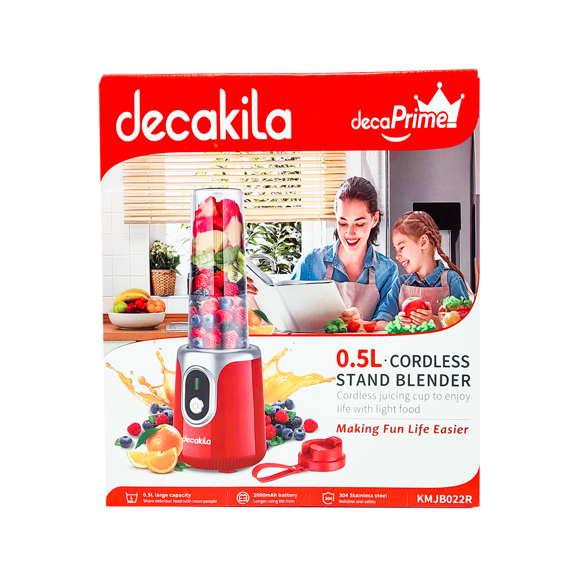 Licuadora Personal 500 ml Inalámbrica Roja Decakila KMJB022R (Caja con 8 Piezas)