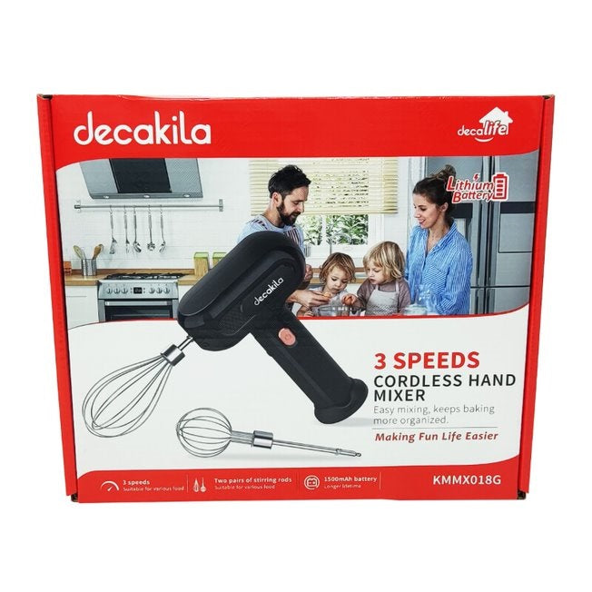 Batidora de Mano 3 Velocidades Inalámbrica Negro Decakila KMMX018G (Caja con 12 Piezas)