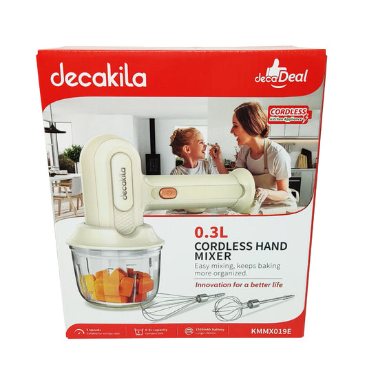 Batidora de Mano 3 Velocidades con Procesador Inalámbrica Blanca Decakila KMMX019E (Caja con 6 Piezas)