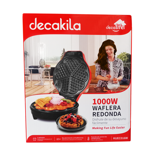 Wafflera Antiadherente 1000 W Roja Decakila KUEC016W (Paquete con 10 piezas)