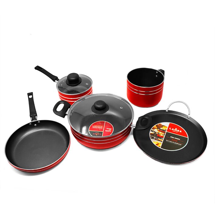 Batería de Cocina 7 Piezas Antiadherente Rubí Roja Lamex 6502-9