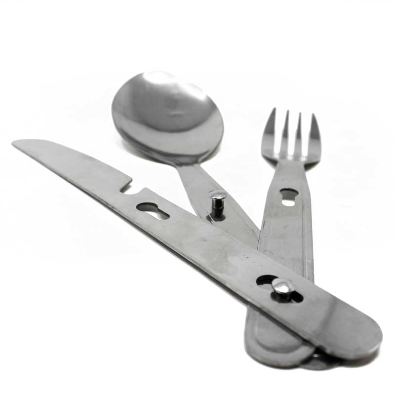 El Hostelero - Set de 3 cubiertos con estuche. El estuche contiene un  cuchillo, un tenedor y una cuchara de acero inoxidable. Sin ideales para  llevar al trabajo, al campo, a la
