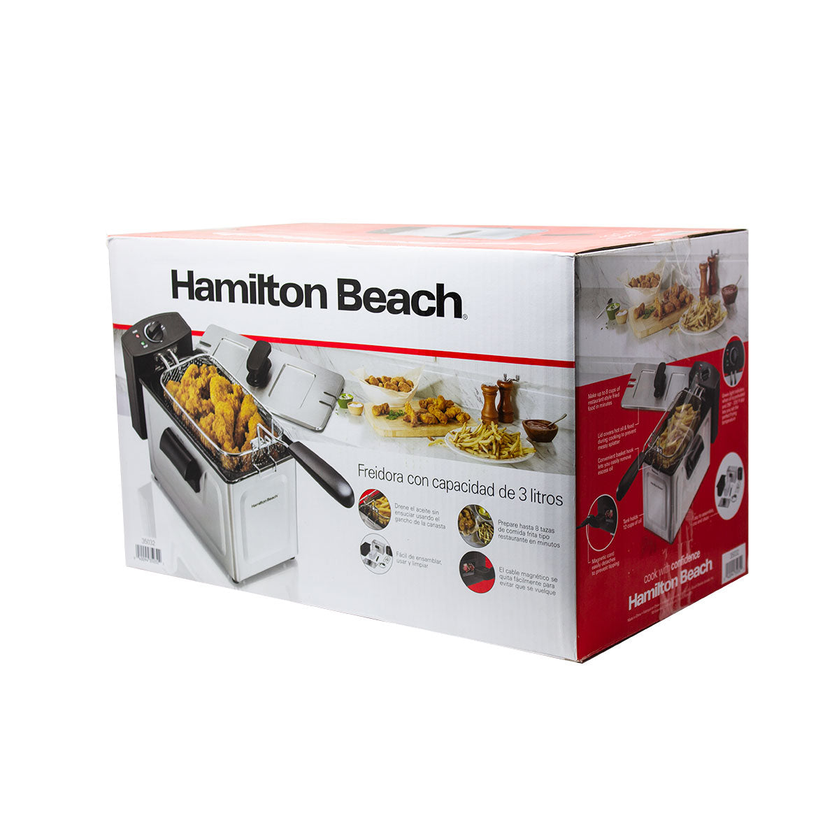 Hamilton Beach 35032 Freidora eléctrica de estilo profesional, cesta con  ganchos, 1500 vatios, 3 litros, acero inoxidable